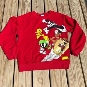 VTG Red Looney Tunes Sweatshirt Taz Marvin Tweety Bugs Bunny‎ Daffy Sylvester M